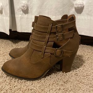 Brown buckle ankle booties